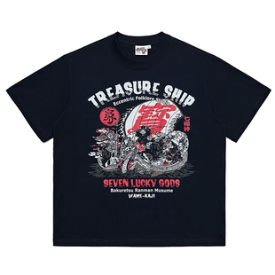 夏新款七福神道乐短袖T恤日系个性男装浮世绘TEE和风透气印花潮牌