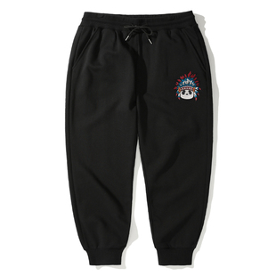 子 休闲卡通刺绣学生裤 印第安熊猫X猴子商店宽松卫裤 加厚秋冬长裤