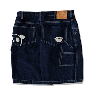 子刺绣熊猫panda休闲直筒宽松夏季 猴子商店X熊猫组潮牌牛仔裤 短裤
