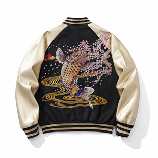 特 重工刺绣鲤鱼夹克外套棒球服中国风潮牌国潮 猴子商店2025新款