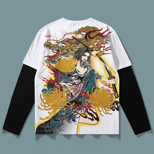 拔刀娘假两件长袖 T恤