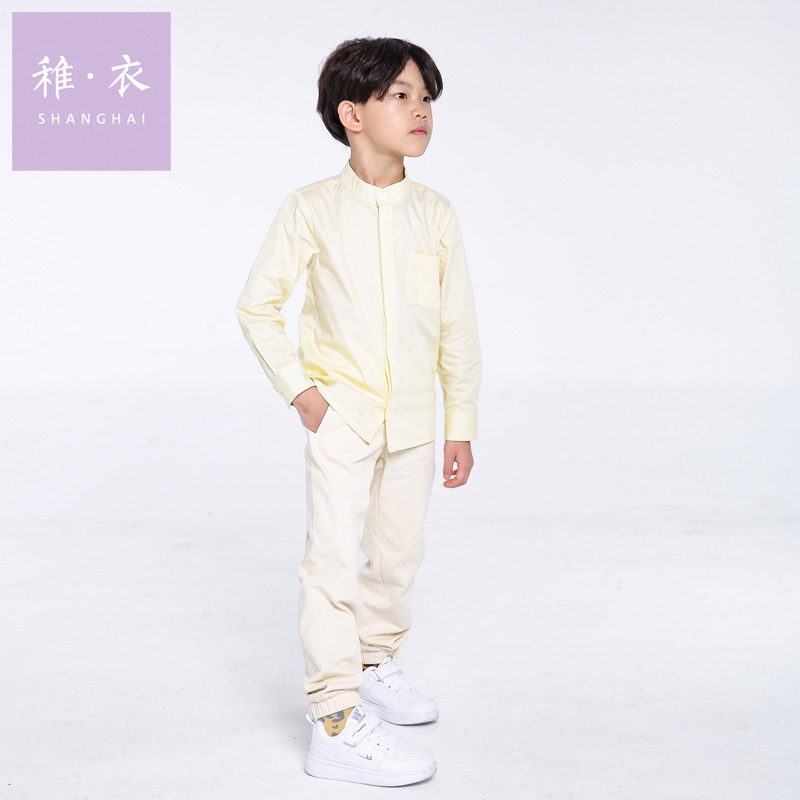 男童纯棉长袖衬衫稚衣中式春秋
