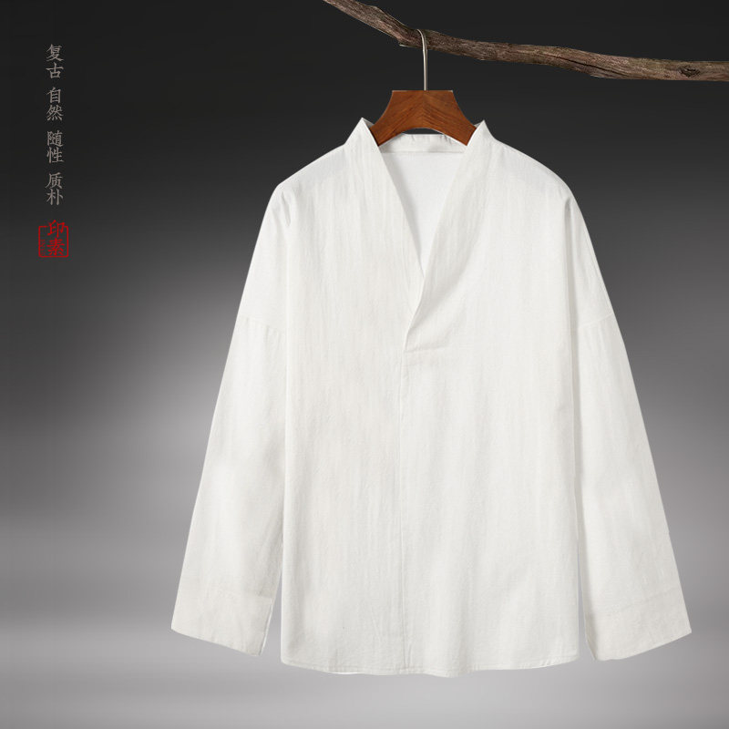 中国风春秋改良汉服男装中式外套居士服禅服白衬衫复古纯棉打底衫,男装,汉服,淘宝优惠券,粉丝福利购,淘宝优惠卷