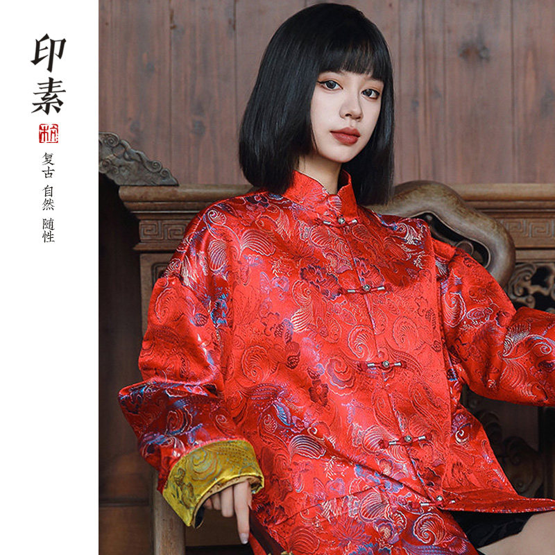 印素情侣款中国风唐装夹克上衣秋款新中式男装复古盘扣汉服外套