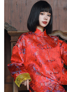 印素情侣款中国风唐装夹克上衣秋款新中式男装复古盘扣汉服外套