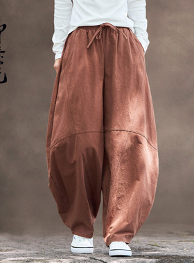 春款款中式棉麻打坐裤子男女休闲裤宽松长裤禅修太极灯笼裤哈伦裤