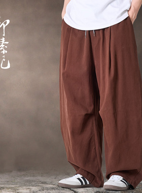 春夏款100%纯棉男女休闲裤宽松长裤阔腿伞兵工装裤复古哈伦裤情侣