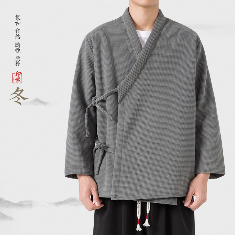 加绒加厚斜襟汉服外套禅意茶服