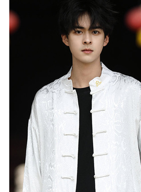 印素新中式衬衫男女长袖绸缎提花刺绣唐装春秋中国风男装情侣外套