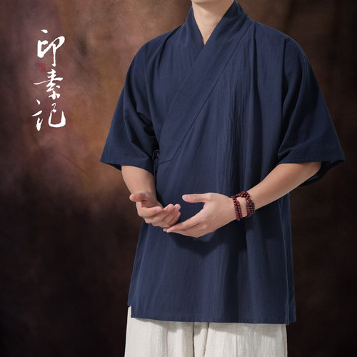 夏季100%纯棉古风交领中长款开衫汉服布衣新中式禅意情侣居士服