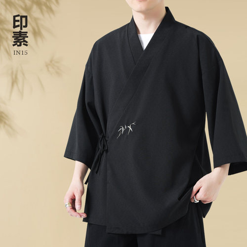 冰丝中国风竹刺绣斜襟道袍汉服
