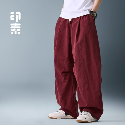 印素春夏薄款阔腿伞兵工装裤宽松阔腿复古休闲速干情侣男女直筒裤