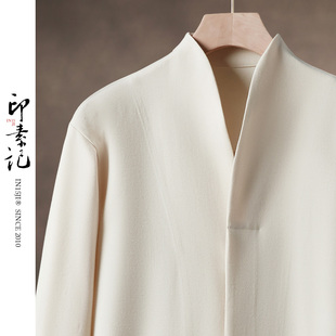 春秋款V领长袖衬衫隐藏扣位卡其棉麻中式衬衣日常通勤百搭打底衫