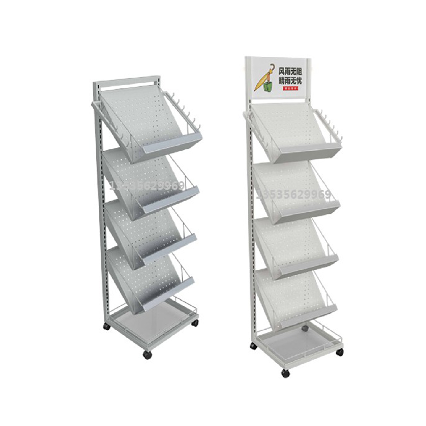 美宜款便利店雨伞架收纳架展示架金属组装带轮子移动商用雨具陈列