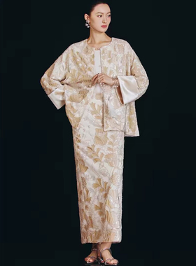 新中式重工丝绒珠绣宽松外套显瘦高腰直筒半身裙春夏新品轻奢套装