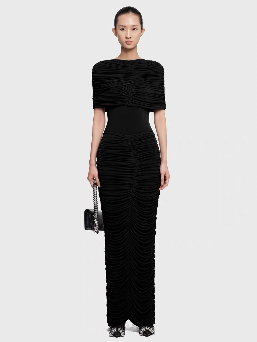 弹力针织褶皱连衣裙