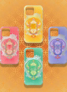琯朗原创 落宝金钱系列·新中式IMD大孔全包亮面彩色贝壳纹手机壳