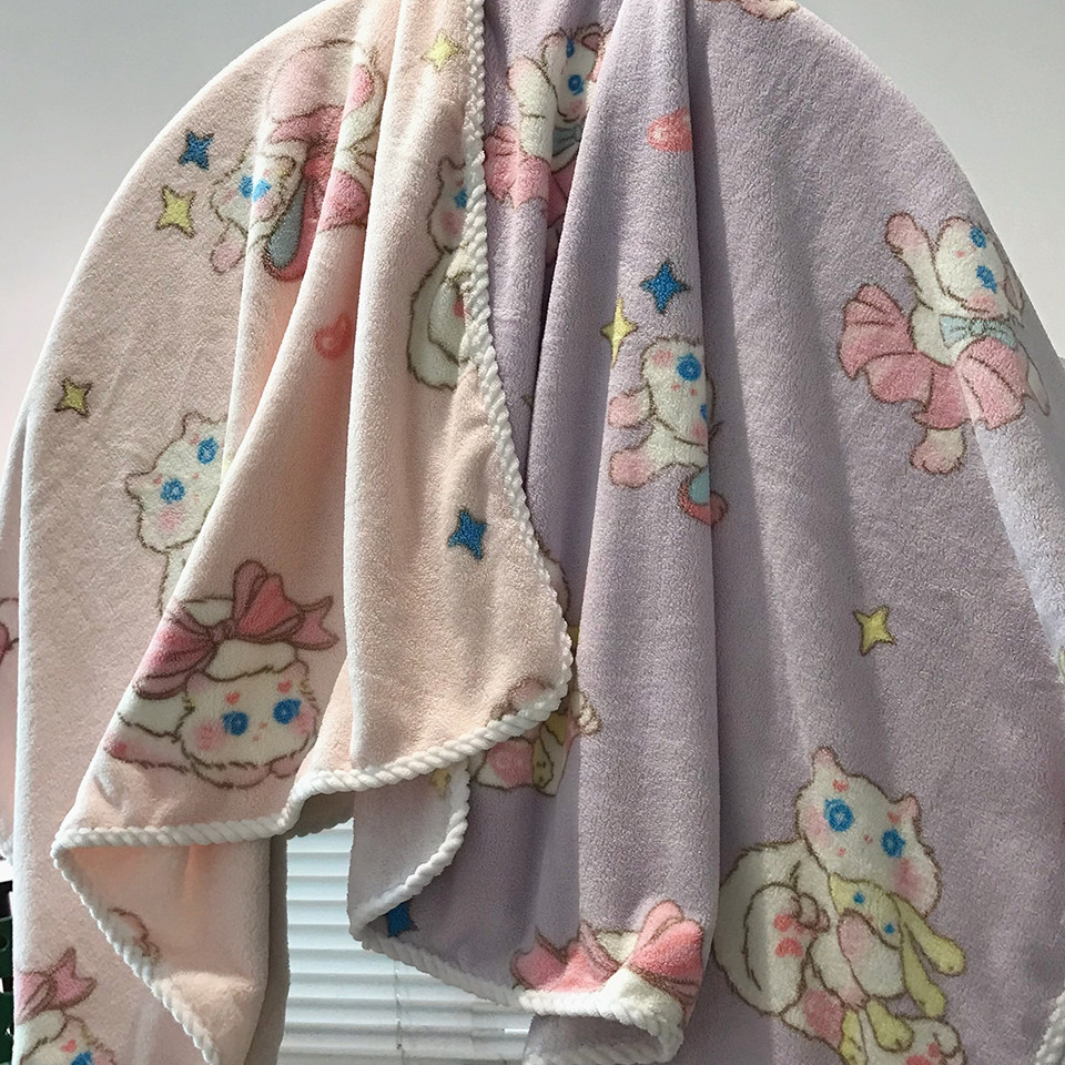 可爱蝴蝶结猫咪浴巾女少女心珊瑚绒宿舍洗澡毛巾家用吸水速干裹巾
