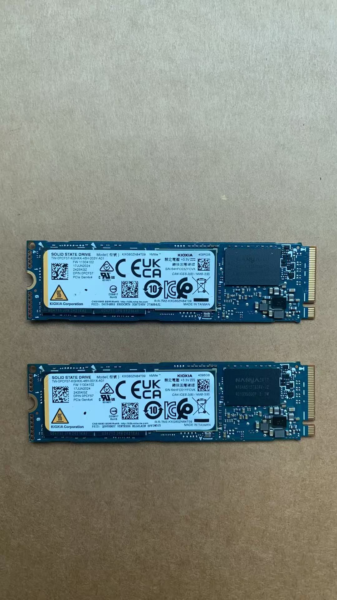 KIOXIA 铠侠0PCF57,pcie4 m.2固态硬盘，4T/4096G，全新0通电