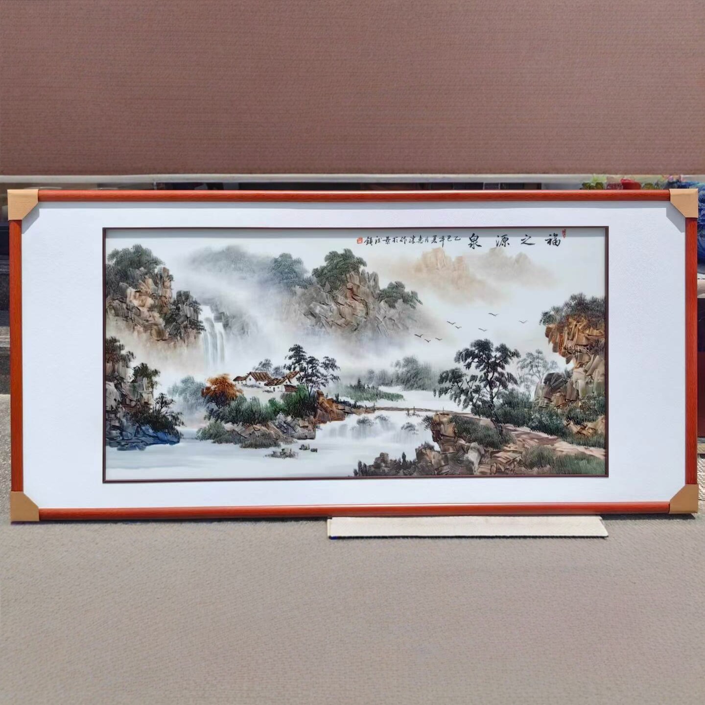 景德镇高档陶瓷手绘釉上彩山水瓷板陶瓷画客厅工艺品摆件壁画包邮