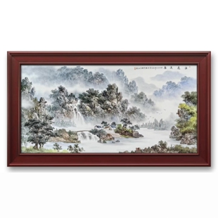 景德镇陶瓷手绘釉上山水图瓷板陶瓷画客厅工艺品摆件壁画包邮
