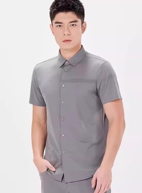 24XXC0121S 0122S利家夏季新款透气棉丝混纺修身条纹短袖衬衫男