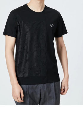 20XTX9831S利男装专柜夏季新款商务时尚休闲圆领黑色潮流短袖T恤