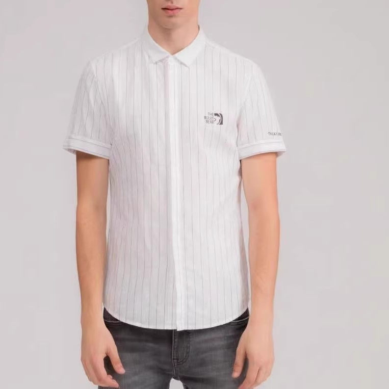 Q0XXC0011S 0012S利 男装夏季新款商务亚麻条纹修身潮流短袖衬衫