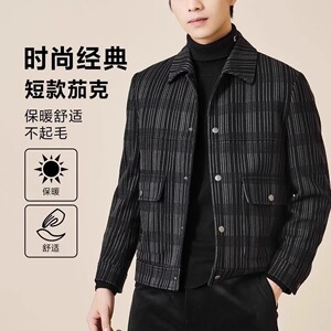 23DYR0021 0022Y利家冬季新款流行条纹翻领单排扣羽绒呢子夹克男