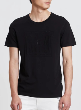 21XTX9491S男装夏季圆领商务休闲黑色修身针织帅气透气舒适短袖