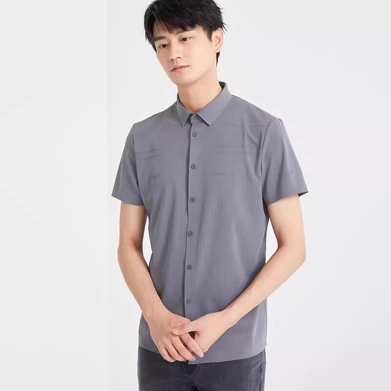 24XXC9071S 9062S利家男士夏季舒适透气吸湿速干棉纶修身短袖衬衫