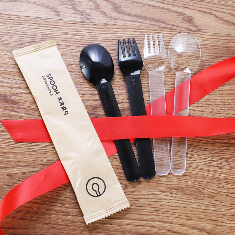 一次性塑料勺子喜茶冰淇淋勺纸膜袋透明独立包装蛋糕叉调羹磨砂