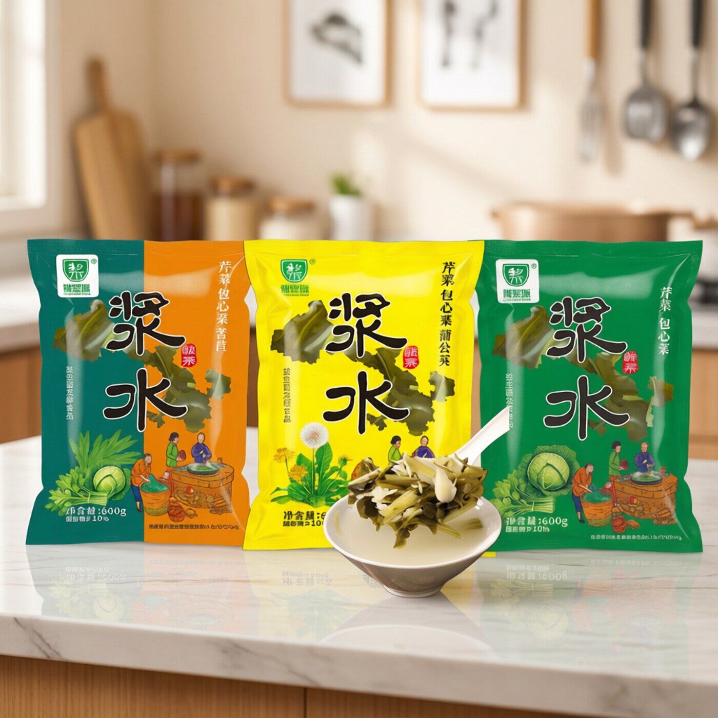 天水浆水甘肃特产酸菜农家芹菜蒲公英包菜浆水酸饭600g*6/8包包邮