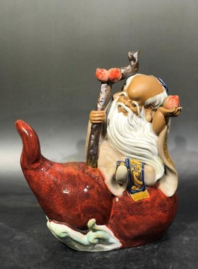 寿星公红葫芦摆件福寿双全