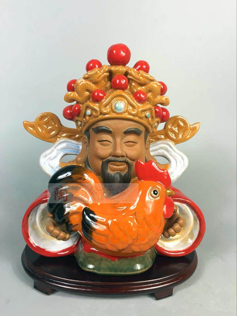陶瓷工艺品石湾公仔家居装饰品礼品客厅生肖鸡摆件财神到钱罐促销