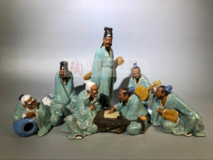 陶瓷工艺品石湾公仔家居装饰品礼品客厅酒柜摆件竹林七贤促销