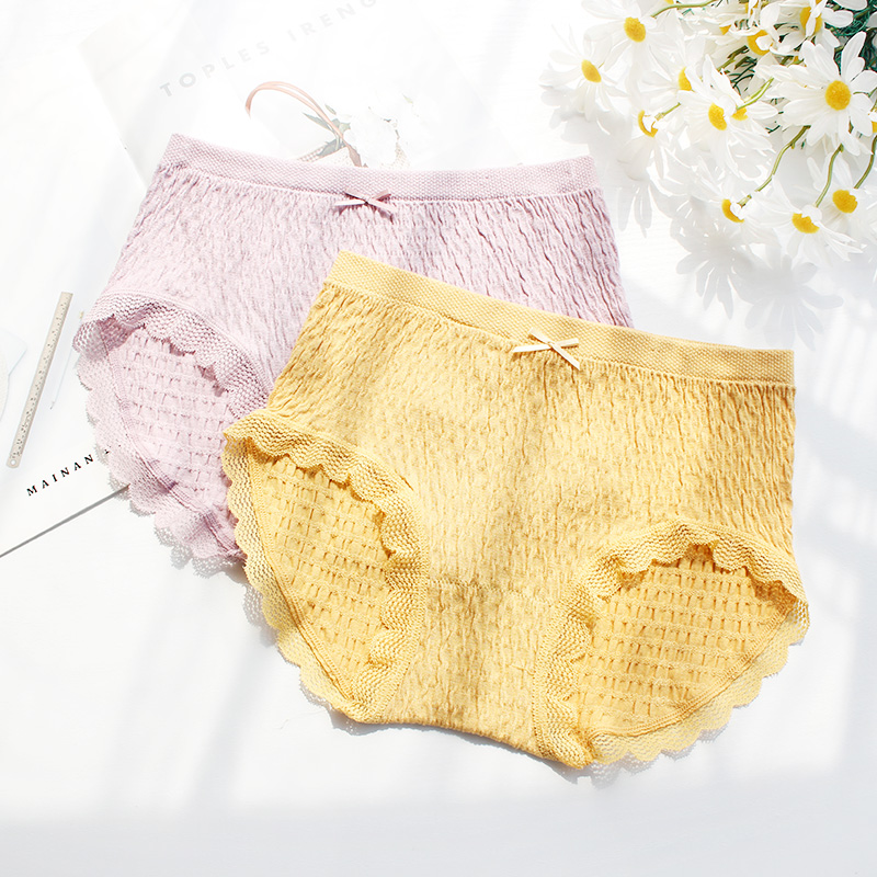 大码女士内裤褶皱胖mm花边弹力好