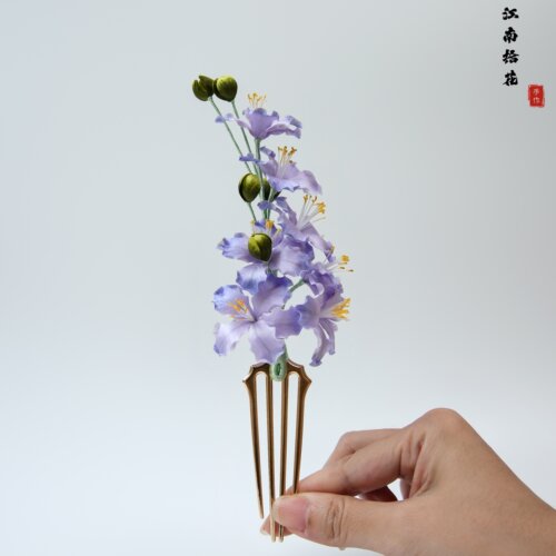 非遗手工紫薇花绒花发簪