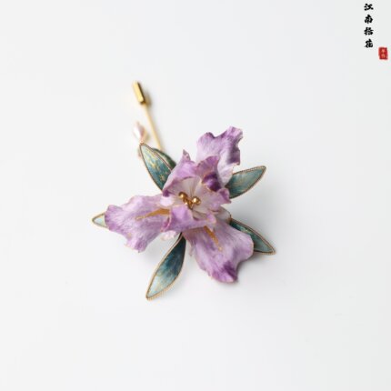 江南拾花 非遗手工绒花鸢尾花胸针精致小巧百搭配饰紫色花朵别针