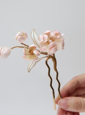 非遗芙蓉绒花发簪U钗盘发簪子