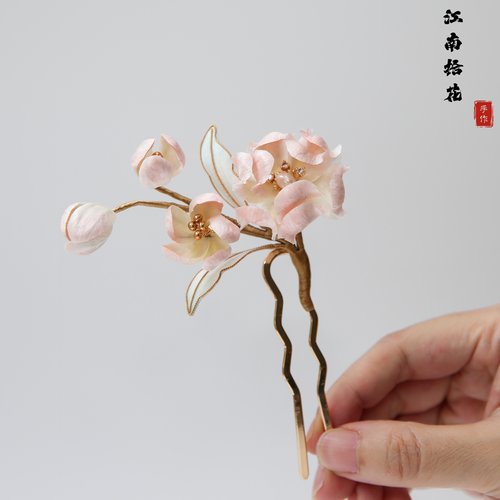 非遗芙蓉绒花发簪U钗盘发簪子