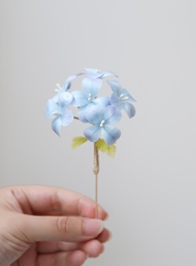 江南拾花非遗手作桑蚕丝绒花蓝色绣球花胸针发夹U钗汉服旗袍饰品