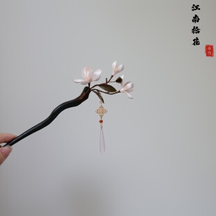 江南拾花 非遗纯手工古风玉兰花绒花发簪国风步摇发饰旗袍配饰女