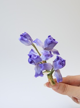 江南拾花非遗手工紫色鸢尾花绒花发夹丸子头旗袍汉服发饰边夹饰品