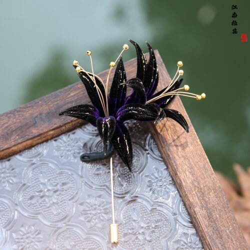 非遗手工绒花绒条彼岸花胸针