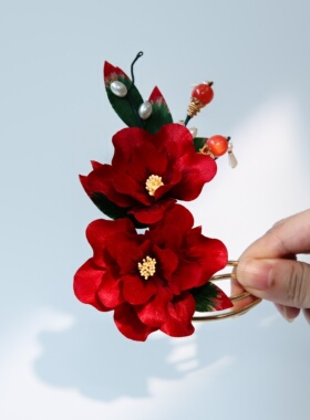 江南拾花非遗手作山茶花绒花发梳秀禾头饰新娘中式马面裙发饰发簪