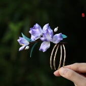 江南拾花 非遗绒花发梳鸢尾发簪发钗差梳花朵头饰汉服配饰古风