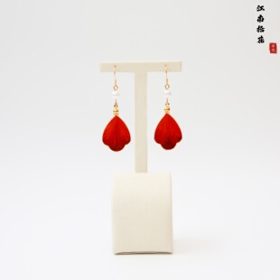 江南拾花非遗掐丝绒花耳环红色古风旗袍汉服婚庆925银耳饰