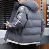 秋冬两条杠棉衣男外套冬季防风连帽棉服宽松百搭棉袄纯色外套P40，男装棉衣，星座1712-5