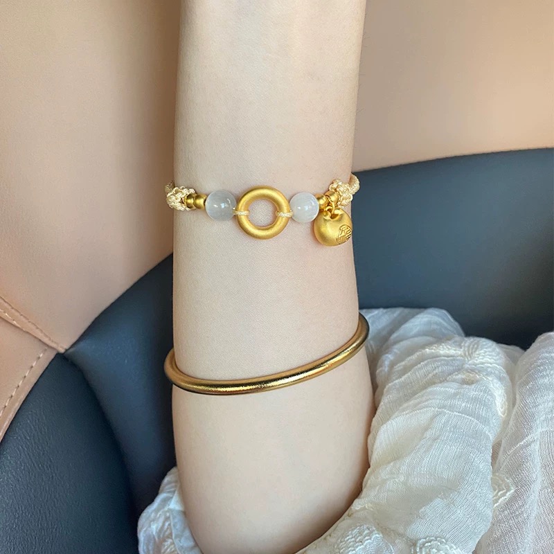 黄金小胖福手链女新款足金999小众编织红绳生日礼物送女友闺蜜